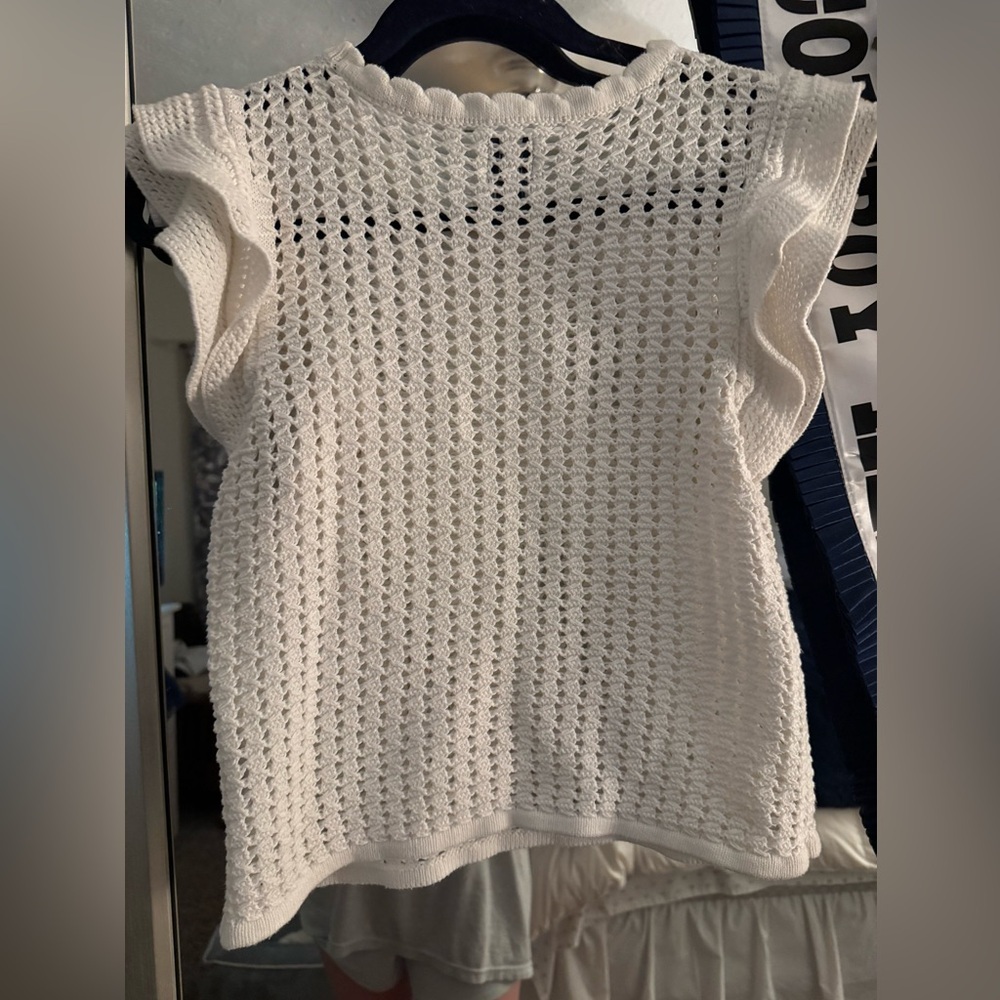 GAP Knit Flutter Sleeve Crochet Sweater - Picture 5 of 7